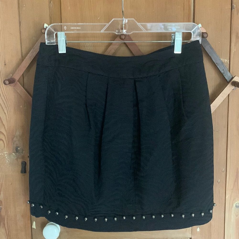Rebecca Taylor black pleated beaded trim mini skirt